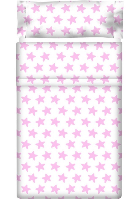 Completo Lenzuolo Cotone - Estrellas Rosa - Sfondo Bianco