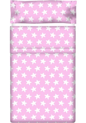 Completo Lenzuolo Cotone - Estrellas Bianche - Sfondo Rosa