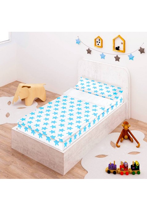 Completo "Pronto per dormire" con cerniera e estensibile Cotone - Estrellas Azzurre - Sfondo Bianco